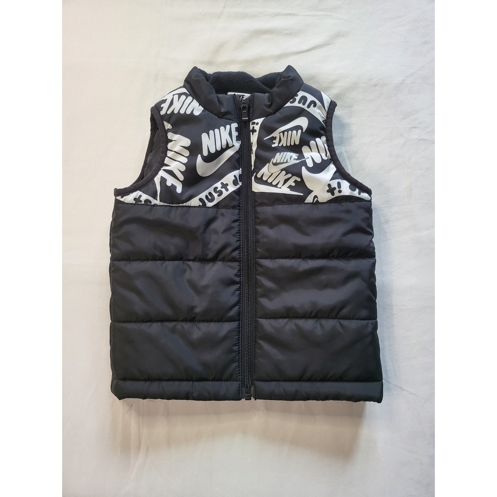 Nike Toddler Boys Black White Logo Puffer Vest Just Do It Full Zip 3T L645-023